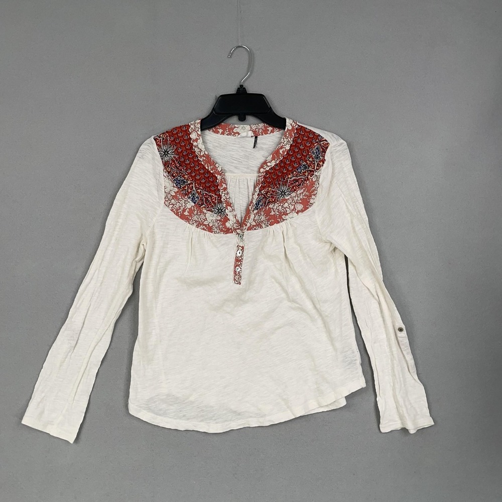 Akemi + Kin Shirt Womens Medium White Floral Yoke Boho Peasant Long Sleeve